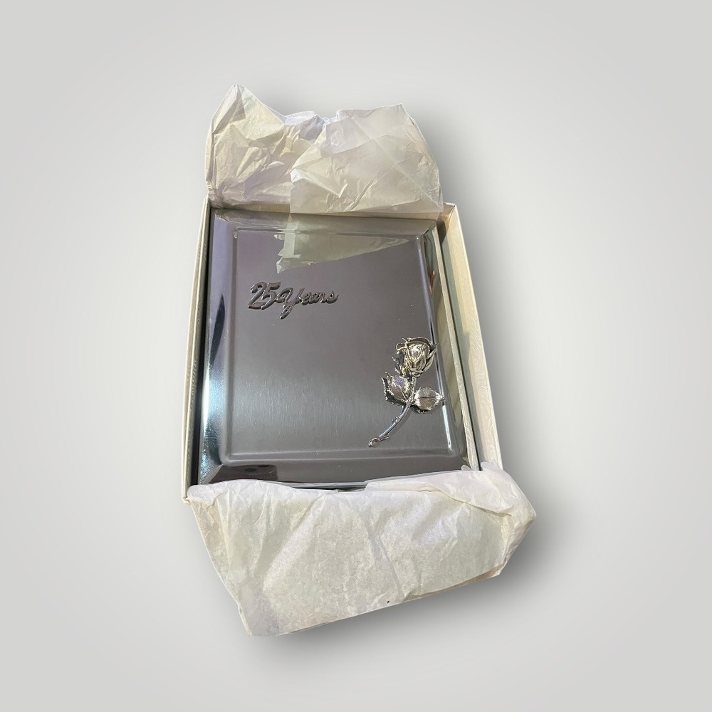 Vtg Silver 25th Anniversary Photo Album 25 Years Rose Detail PAM103 Made in USA